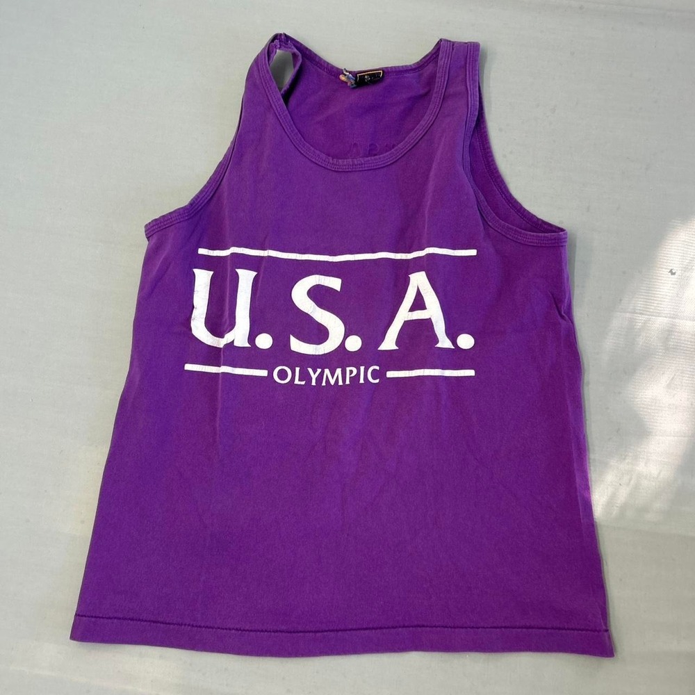 Vintage 90s JC Penny Olympics Tank Top Womens L Purple USA Made Single Stitch